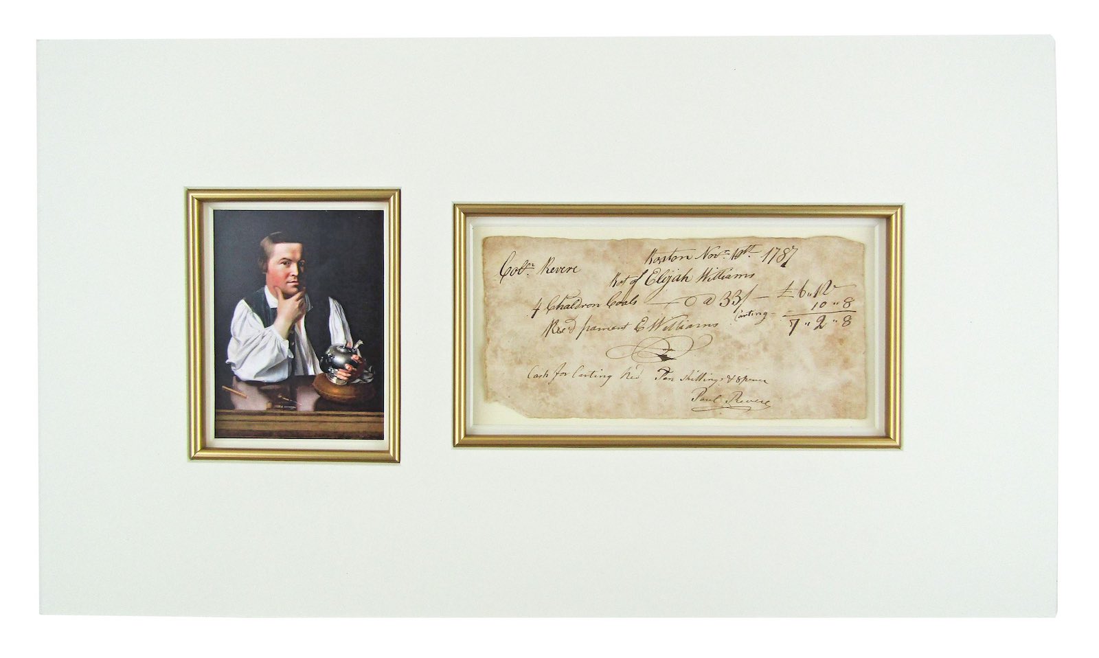 Receipt signed by Paul Revere for the purchase of 4 chaldrons of coal, to fuel his metal-working furnaces in 1787 (est. $15,000-$20,000).