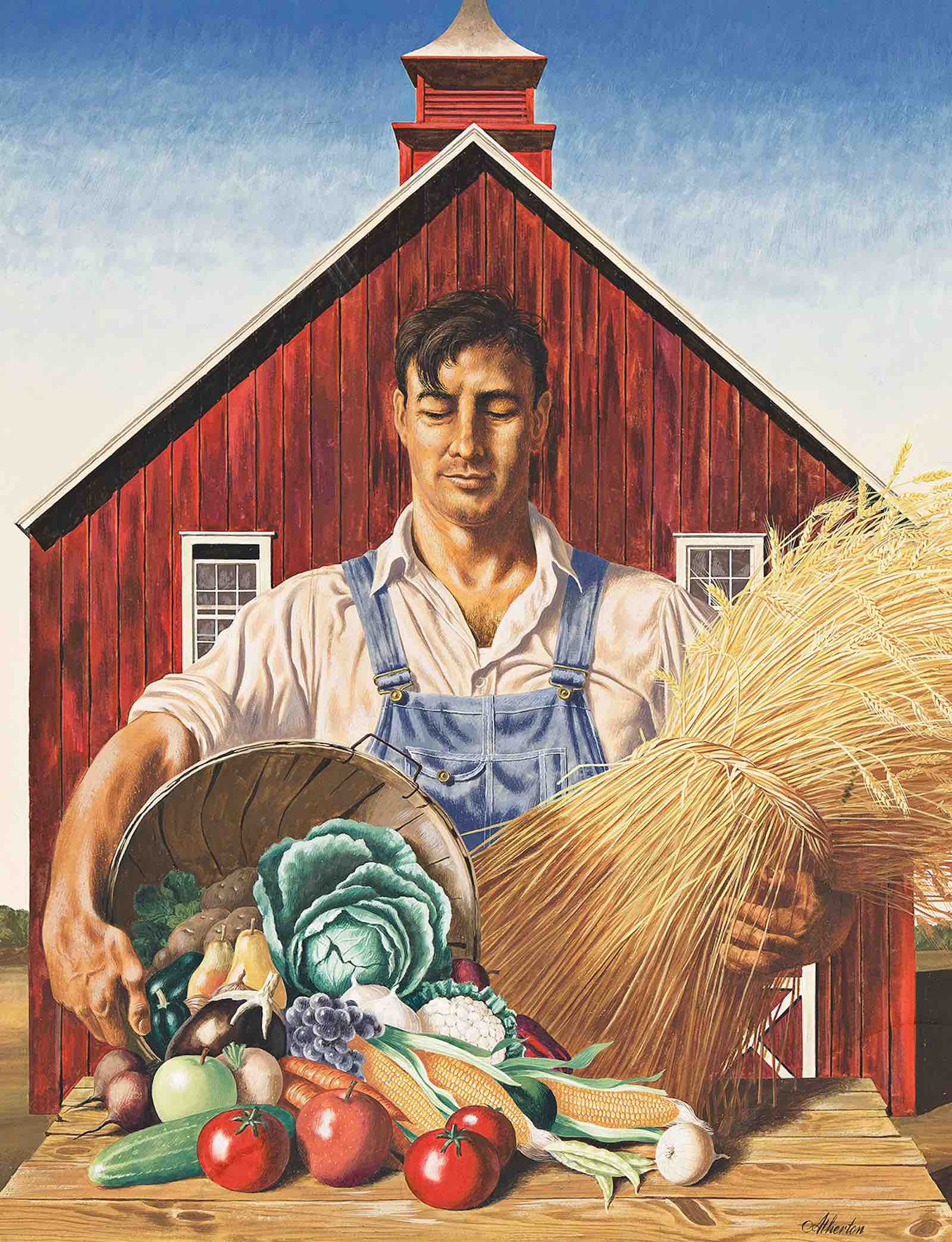 Lot 237: John Carleton Atherton, Fall Bounty, cover design for The Saturday Evening Post, oil on illustration board, 1943. Estimate $10,000 to $15,000.