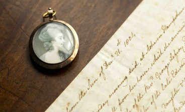 The Anne Lefroy miniature with her obituary copied out from The Sun newspaper by Jane Austen.