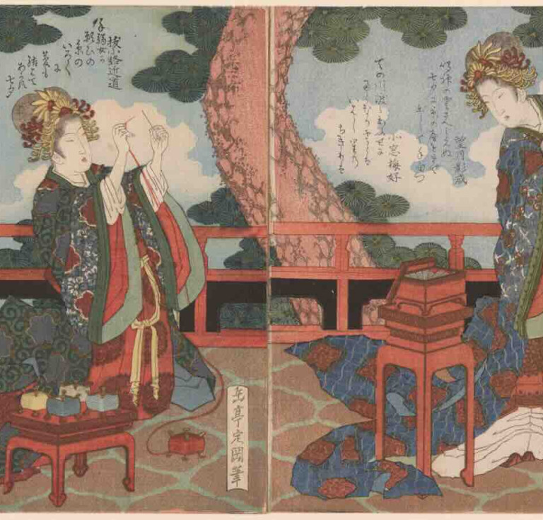 Yashima Gakutei, A Woman with a Box and A Woman with Spools, 1820s