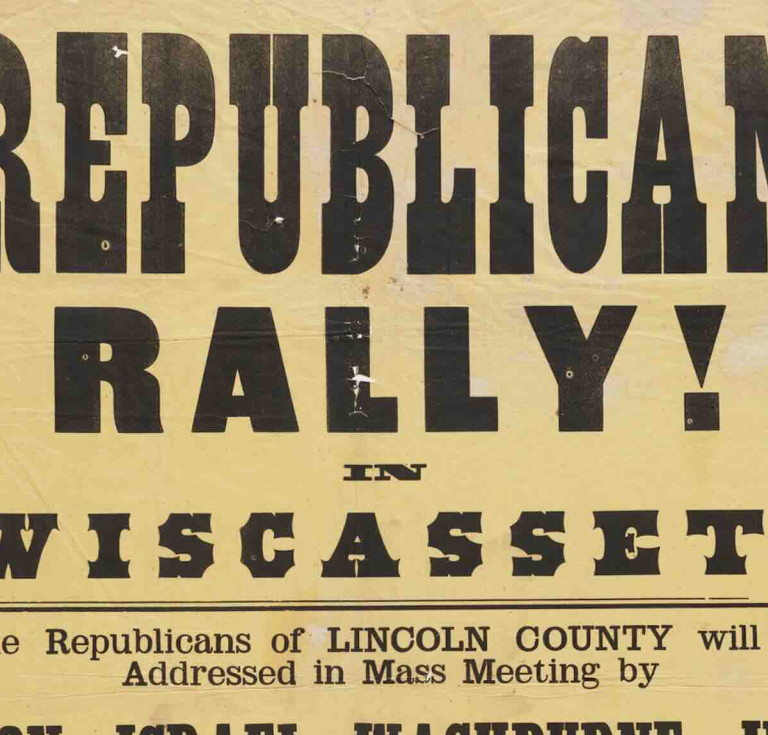 Lot 97, circa 1872 thin, canary-yellow broadside advertising a Maine Republican Party rally publicising Frederick Douglass and former Maine governor Israel Washburne as guest speakers, estimate: $10,000-$20,000