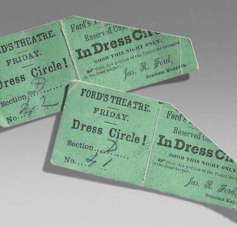 A pair of tickets to Ford's Theatre, stamped for the night of Lincoln's assassination, estimate: $100,000-$150,000