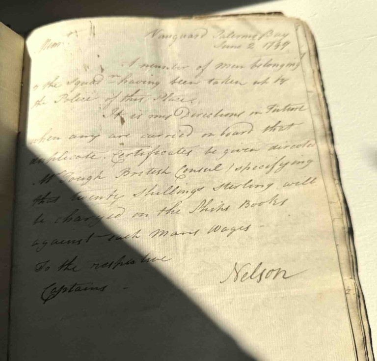 the pocket book of Captain Henry D’Esterre Darby of HMS Bellerophon, kept between April and October 1799