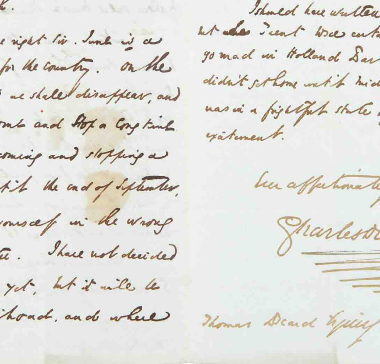 Charles Dickens to Thomas Beard, Devonshire Terrace, June 21, 1849 (detail)
